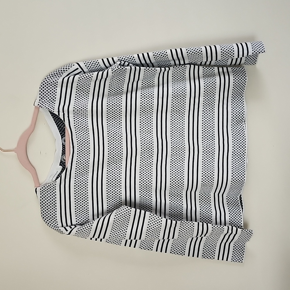 Promod nautical coastal black and white lace up back long sleeve top, thick.